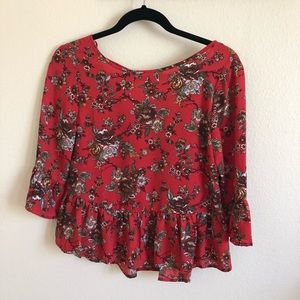 Red floral blouse